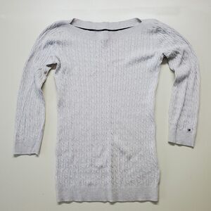 Tommy Hilfiger Women's Oatmeal Light Grey Cable Knit Pima Cotton Sweater XS